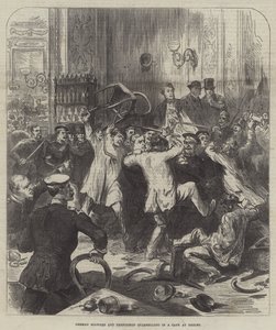 Deutsche Soldaten und Franzosen streiten in einem Café in Reims von English School