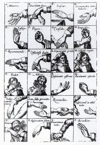 Gesten zum Mimen aus John Bulwers Chrilogia Naturall Language of Hand, 1644