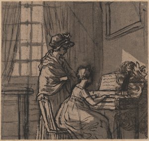 Mädchen an einem Klavichord, ca. 1800 (Tinte & Waschung auf Papier)