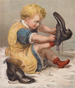 Mädchen probiert die Stiefel ihrer Mutter an von English School