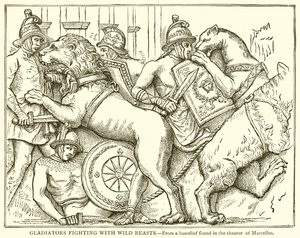 Gladiatoren kämpfen mit wilden Tieren von English School