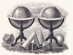 Globen der Erde und des Himmels mit geometrischen Formen