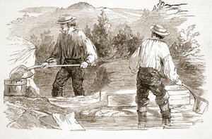 Goldwaschen an den Grabungsstätten, aus The Illustrated London News, 1849 von English School