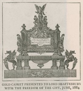 Goldene Schatulle, Lord Shaftesbury überreicht, mit der Freiheit der Stadt, Juni 1884