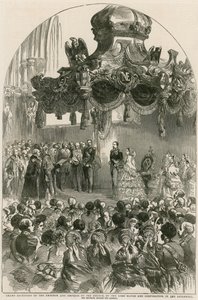Großer Empfang des Kaisers und der Kaiserin von Frankreich durch den Lord Mayor und die Corporation in der Guildhall, London von English School