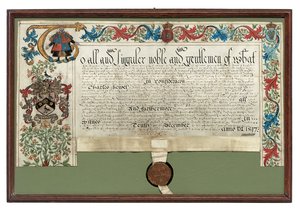 Wappenverleihung an Charles Hewitt, 1597 von English School