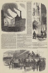 Großes Feuer in Lambeth (Stich) von English School
