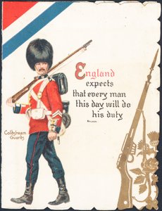 Grußkarte mit einem Soldaten der Coldstream Guards von English School