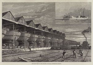 Kanonenboote bereit zum Stapellauf in Haslar, Portsmouth Harbour (Gravur) von English School