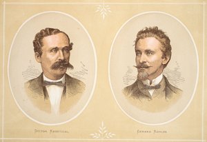 Gustav Nachtigal und Gerard Rohlfs, Illustration aus der Bildausgabe des Lebens und der Entdeckungen von David Livingstone von J. Ewing Richie, veröffentlicht von A. Fullarton & Co., 1876