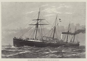 HMS Hecla, Handelsschiff für die Royal Navy gekauft und ausgerüstet (Gravur) von English School