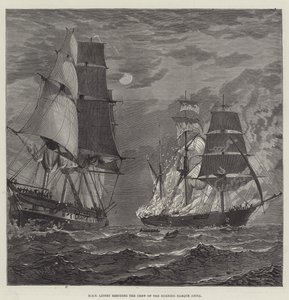 HMS Liffey rettet die Besatzung der brennenden Bark Anita (Stich) von English School
