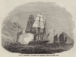 HMS "Reynard" erobert zwei piratische Dschunken vor Hongkong von English School