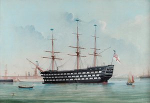 HMS Victory im Hafen von Portsmouth, ca. 1860 von English School