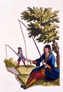 Gewohnheiten eines Gentlemans - Angeln, 1690 (handkolorierter Stich) von English School