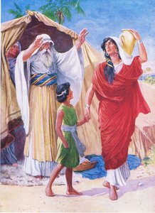 Hagar und Ismael, aus Das Bibelbilderbuch veröffentlicht von Thomas Nelson, ca. 1950