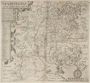 Hamshire, olim pars Belgarum. J. Norden descripsit. W. Hole sculp., aus Camdens 
