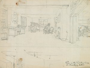 Handgezeichnete Skizze des Druckhauses, Strawberry Hill, London von English School