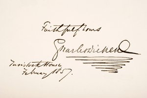 Handschrift und Unterschrift von Charles Dickens, 1857 von English School