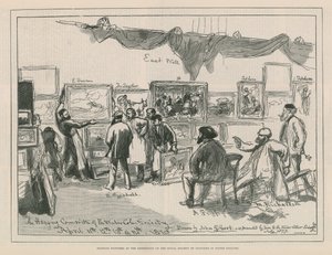 Bilderaufhängung bei der Ausstellung der Königlichen Gesellschaft der Aquarellmaler von English School
