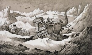 Hannibal (247-ca.183 v. Chr.) und seine Kriegselefanten überqueren die Alpen von English School