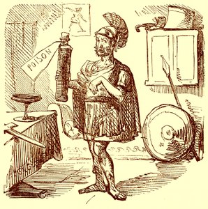 Hannibal hält die übliche Rede vor seinem Selbstmord, Illustration aus Die komische Geschichte Roms von Gilbert Abbott a Beckett, veröffentlicht um 1850 von English School