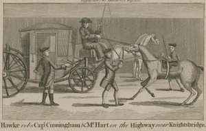 Hawke beraubt Captain Cunningham und Mr. Hart auf der Straße in der Nähe von Knightsbridge von English School