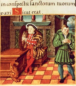 Heinrich VIII. spielt Harfe mit seinem Narren Wil Somers, aus dem Psalter des Königs