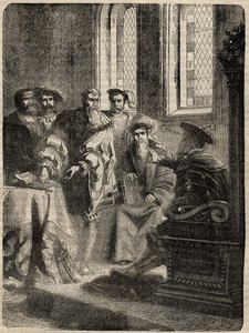 Heinrich VIII. und sein Rat ordnen die Übersetzung der Bibel ins Englische an - 1538 - Gravur aus „History of England“ von Cassell Petter & Galpin