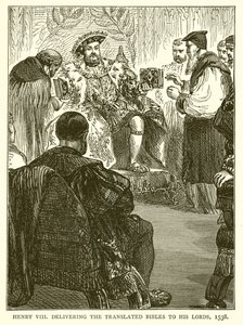 Heinrich VIII. übergibt die übersetzten Bibeln an seine Lords, 1538 von English School