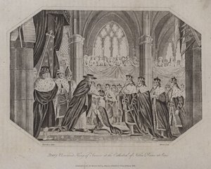 Heinrich VI. wird 1431 in der Kathedrale Notre Dame in Paris zum König von Frankreich gekrönt von English School
