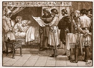 Heinrich erhält die Nachricht von Johns Verrat, Illustration aus Cassells Illustrierter Geschichte Englands von English School