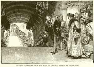 Henrys Abreise von der Burg des Earl of Oxford in Hedingham von English School