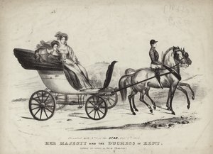 Ihre Majestät und die Herzogin von Kent bei einer Ausfahrt in ihrem Phaeton von English School
