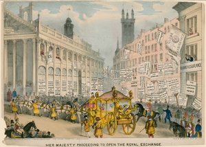 Ihre Majestät schreitet zur Eröffnung der Royal Exchange, London