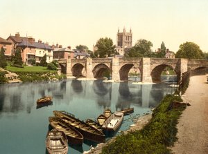 Hereford Kathedrale und Wyl Brücke