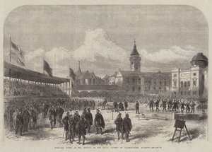 Highland-Sportarten beim Treffen der keltischen Gesellschaft auf dem College-Green, Glasgow (Stich) von English School