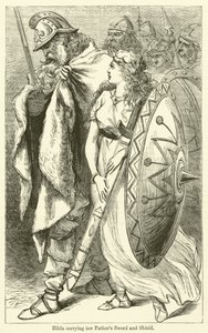 Hilda trägt das Schwert und den Schild ihres Vaters