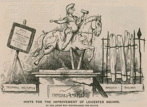 Hinweise zur Verbesserung des Leicester Square durch den Künstler, der die Statue weiß gestrichen hat von English School