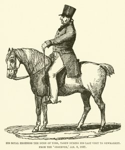 Seine Königliche Hoheit der Herzog von York, aufgenommen während seines letzten Besuchs in Newmarket, aus dem Observer, 8. Januar 1827 von English School