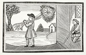 Wie Tom Hickathrifts große Stärke bekannt wurde, Illustration aus Chap-books des achtzehnten Jahrhunderts von John Ashton, veröffentlicht 1882
