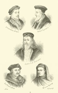 Howard, Earl of Surrey, Bischof Latimer, James I. von Schottland, Sir Thomas More, William Caxton von English School