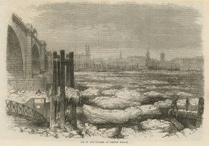 Eis auf der Themse an der London Bridge von English School