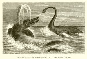 Ichthyosaurus und Plesiosaurus, Jura- und Lias-System von English School