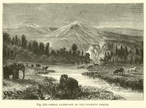 Ideale Landschaft der Pliozän-Periode von English School