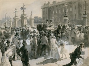 Krankheit von König Edward VII., die Ärzte verlassen den Palast, Juni 1902 von English School