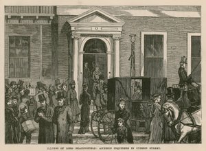 Krankheit von Lord Beaconsfield: besorgte Fragesteller in der Curzon Street, London von English School