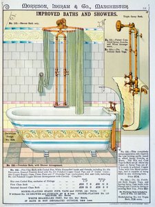 Verbesserte Bäder und Duschen aus einem Katalog von Sanitärartikeln, produziert von Morrison, Ingram & Co., Manchester, veröffentlicht um 1890