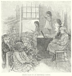 Kleinklasse in einer Industrieschule (Gravur) von English School