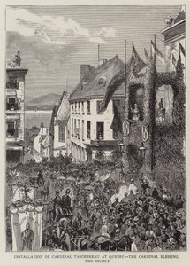 Installation von Kardinal Taschereau in Quebec, der Kardinal segnet das Volk (Gravur) von English School